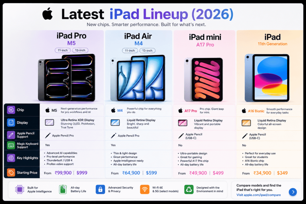 Latest iPad lineup (2026) comparison