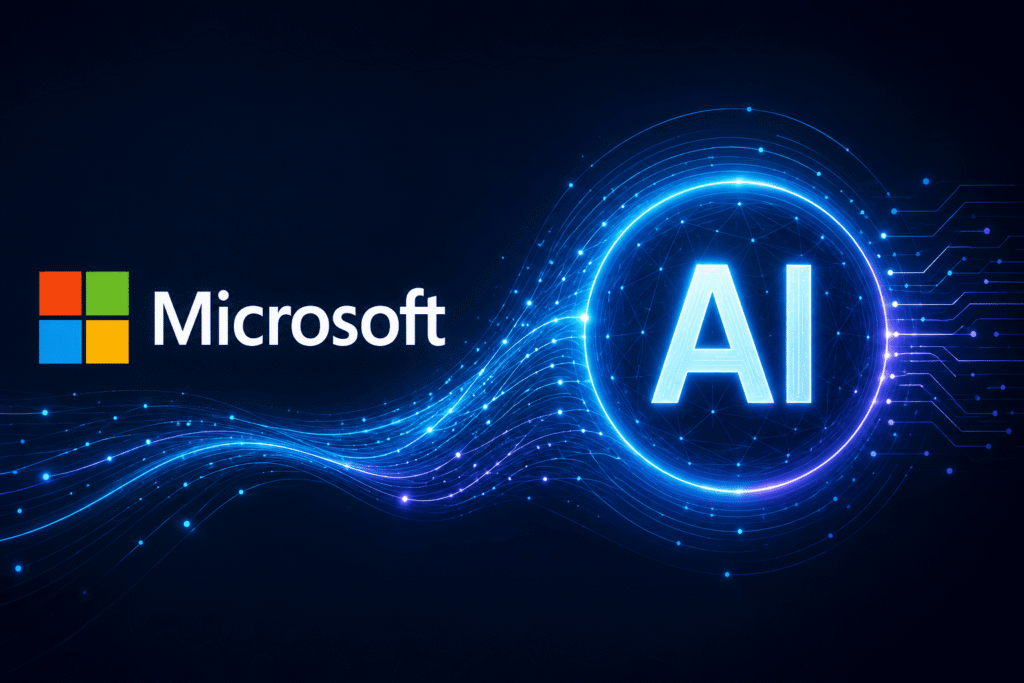 Microsoft AI futuristic data flow